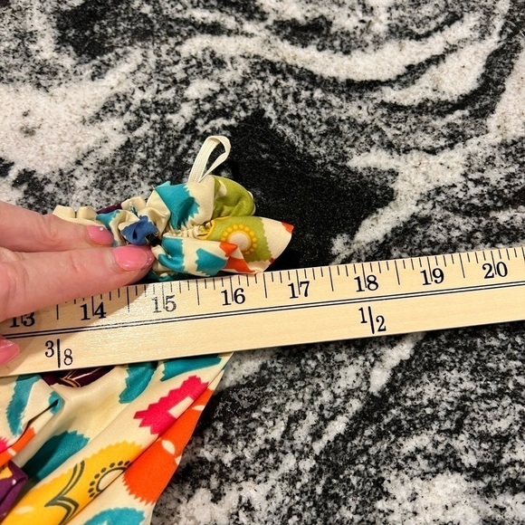 JUDITH MARCH sleeveless mini silk colorful folk print dress with jabot - Picture 7 of 13